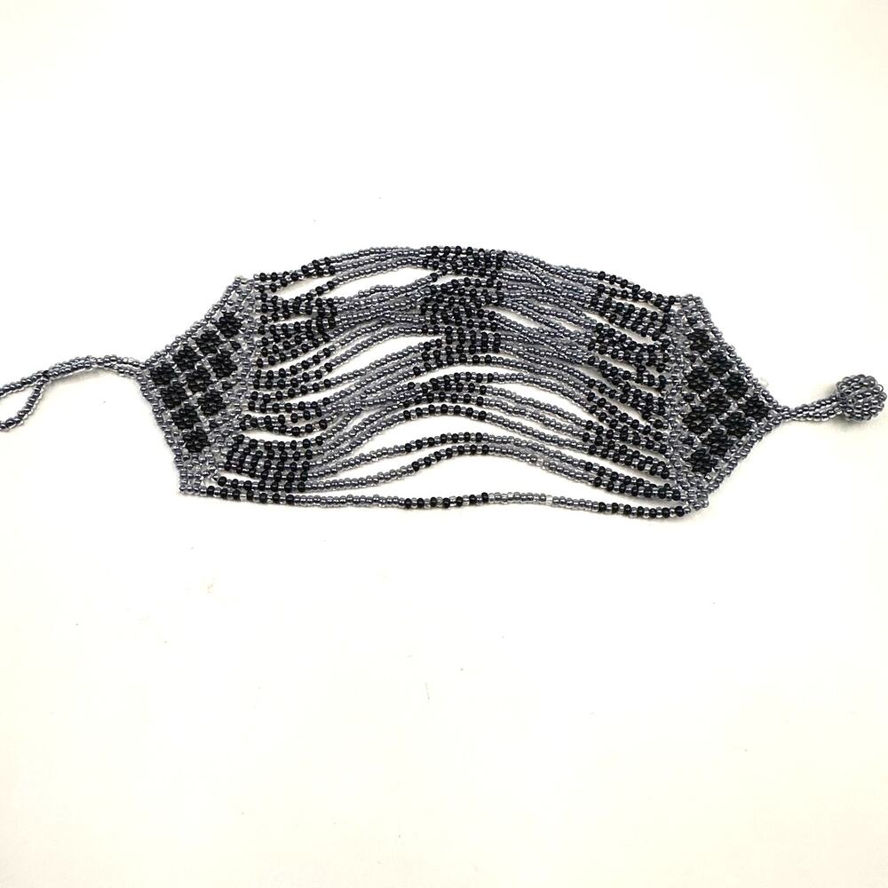 Wide Seed Bead Bracelet Grey Black Western Casual Boho Coastal Cowgirl Jewelry